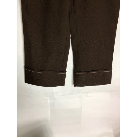 CHLOE Women's Brown Contrast Seam Knee Length Cropped Pants US 0-2  IT 36 XS - Picture 3 of 8